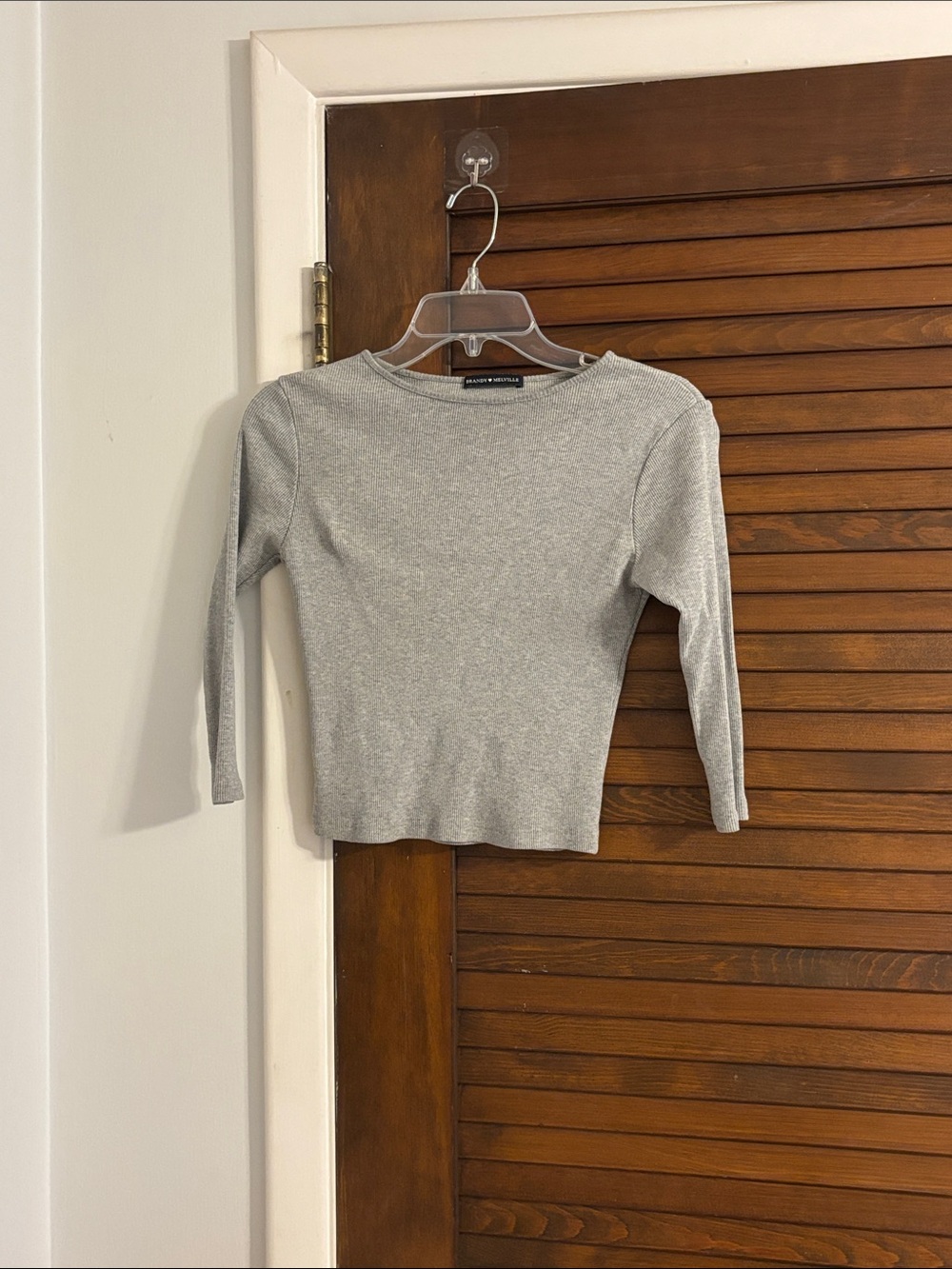 Brandy Melville Grey Ribbed Long Sleeve Top